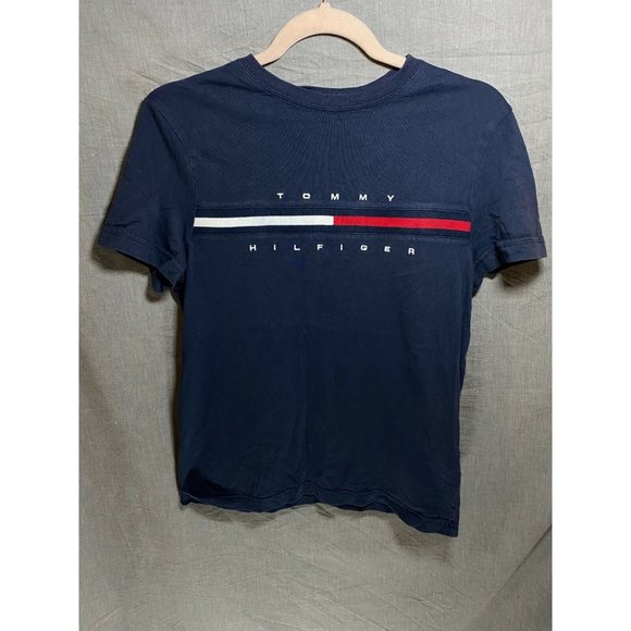 Tommy Hilfiger Shirt Adult Extra Small Blue Spell Out Flag Pullover Tee‎ Mens - Picture 1 of 8